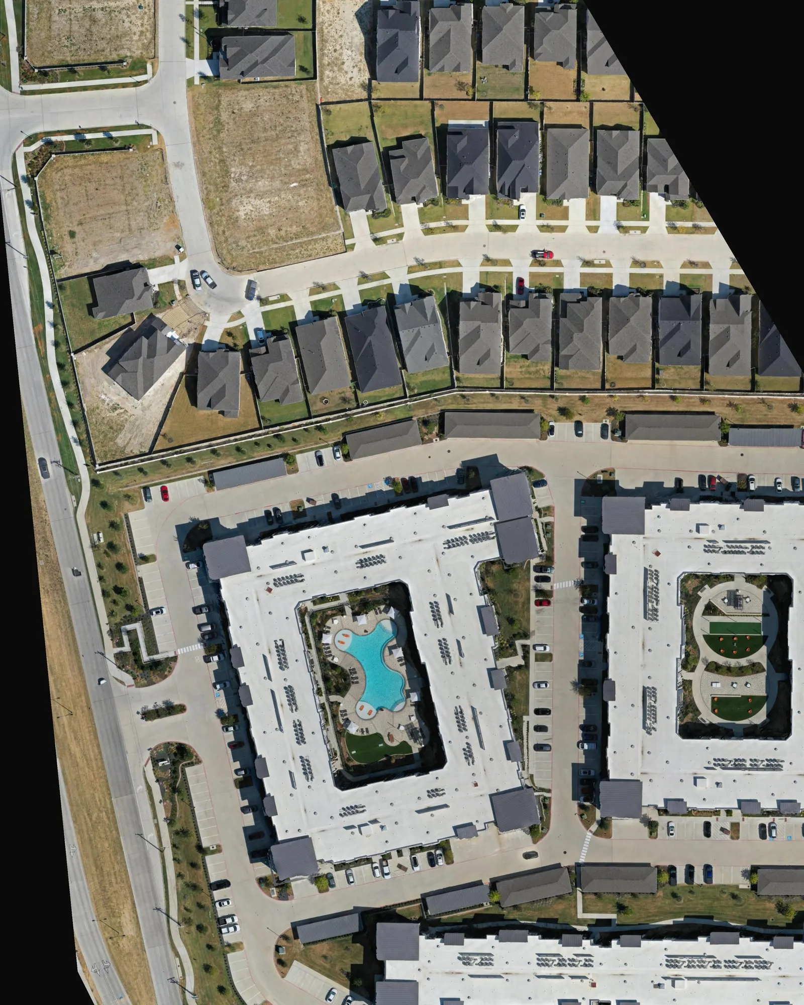 Orthomosaic of a 27-acre multifamily site in McKinney, Texas, stitched from 343 drone photographs by Image Media Lab
