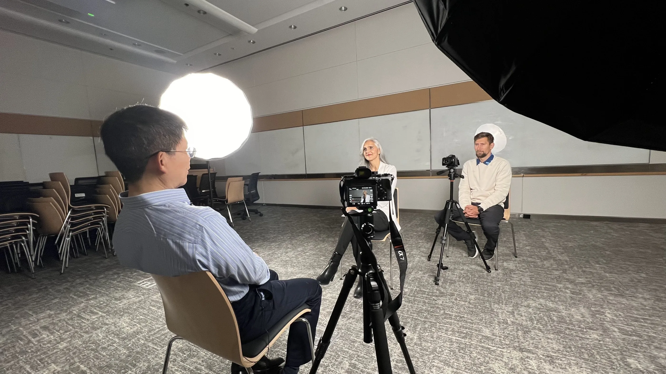 Image Media Lab interview lighting setup on set, the same rig used for training modules
