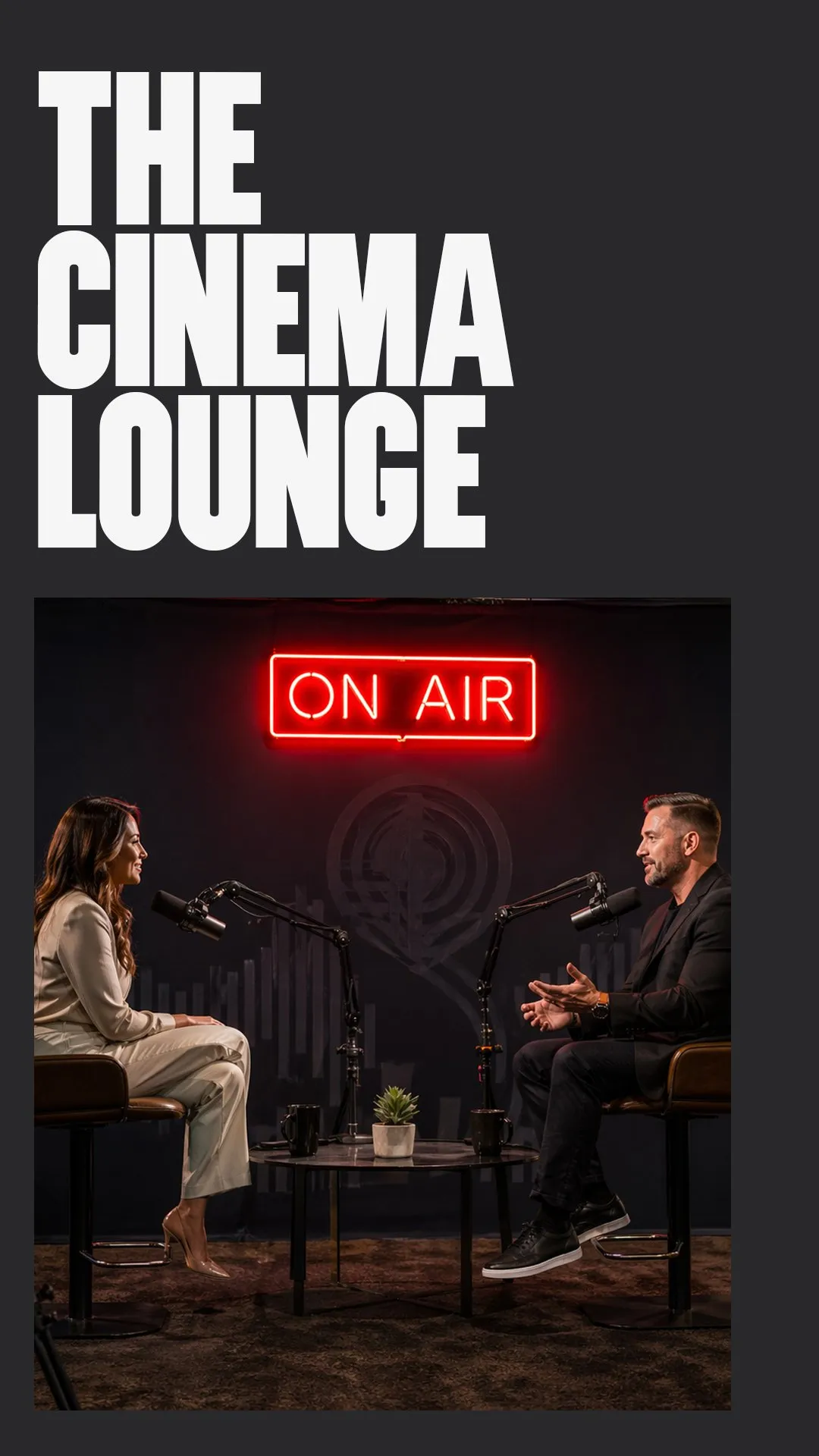 Title card for The Cinema tier of the Mobile Podcast Lounge, a full cinema-camera podcast rig