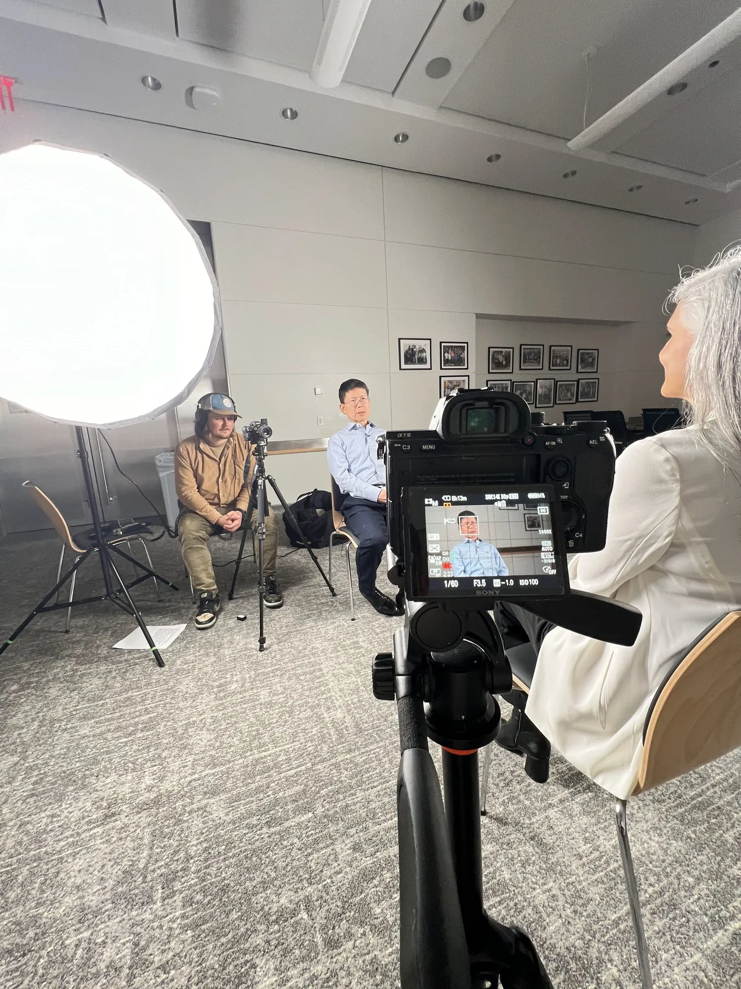 Two-camera interview setup on an Image Media Lab shoot, the same rig used for training modules