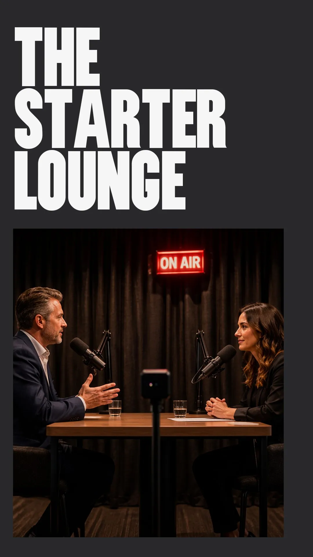 Title card for The Starter tier of the Mobile Podcast Lounge, a turnkey event podcast studio