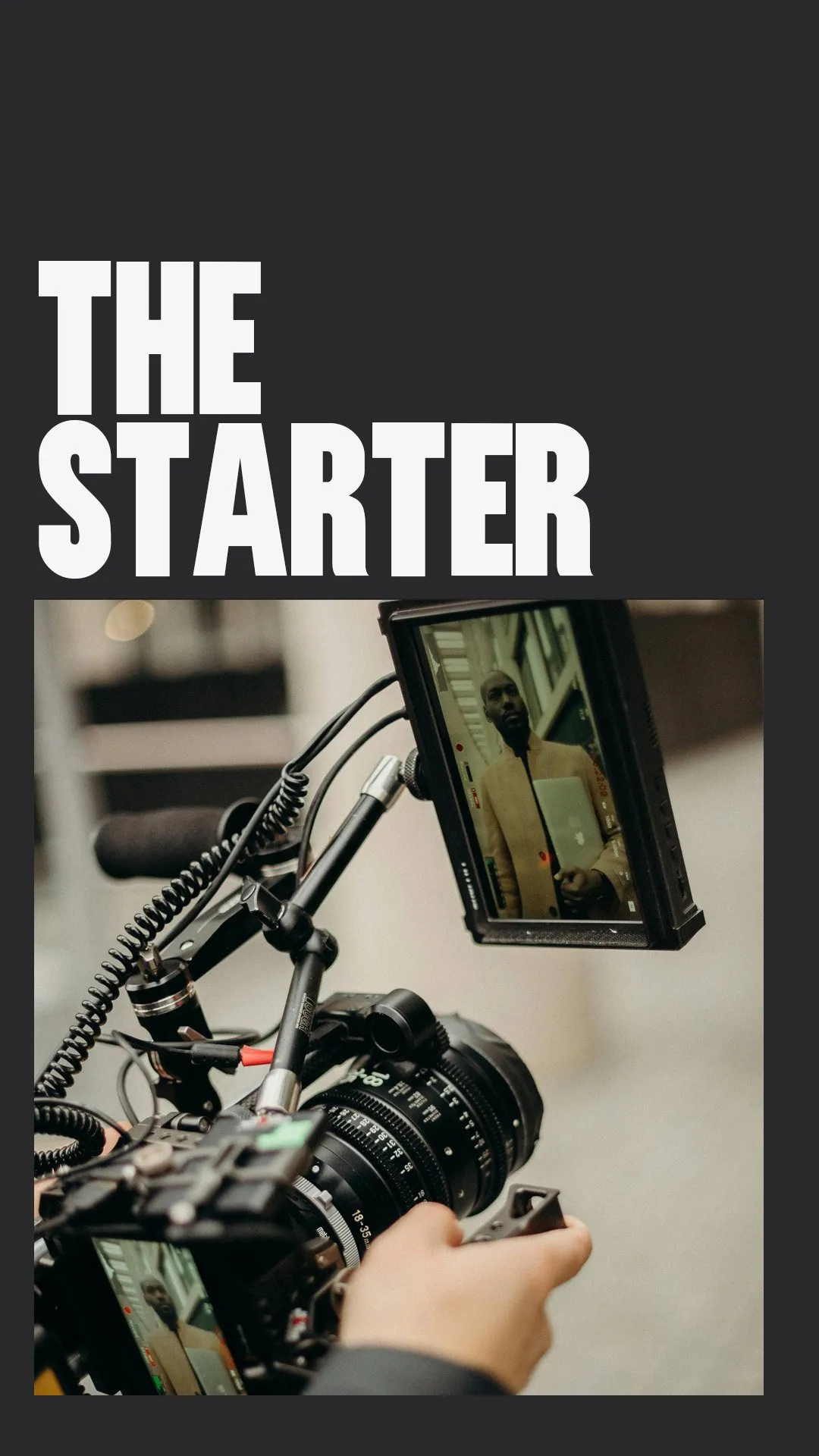Title card for The Starter social media package, a vertical content shoot for a Dallas business